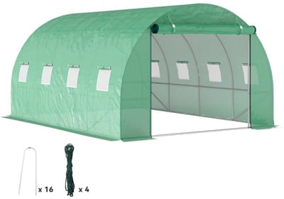 Polytunnelkas - Kas met Roldeuren en Ramen - Tunnelkas - Inloopkas - Foliekas - Kweektunnel - Kweekkas - Kastunnel - Tomatenkas - Groentekas - Plantenhuis - Plantenteelt - voor Groenten, Bloemen, Planten - 398 x 298 x 198 cm - Groen
