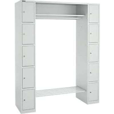 Lockerkast - B 1565 x D 500 x H 1950 mm - 2 x 5 vakken - met hoedenplank en kledingstang - schoenrek - lichtgrijs - ons merk Schäfer Shop Select