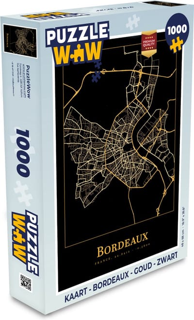 Puzzel Kaart - Bordeaux - Goud - Zwart - Legpuzzel - Puzzel 1000 stukjes volwassenen