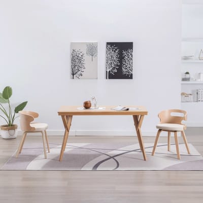 vidaXL - Eetkamerstoelen - 2 - st - gebogen - hout - en - kunstleer - crèmekleurig