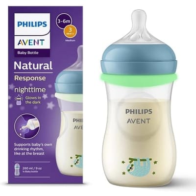 Philips Avent Natural Response Nighttime babyfles 260 ml – Flow 3 – Antikramp – Glow-in-the-dark fles - SCY903/81