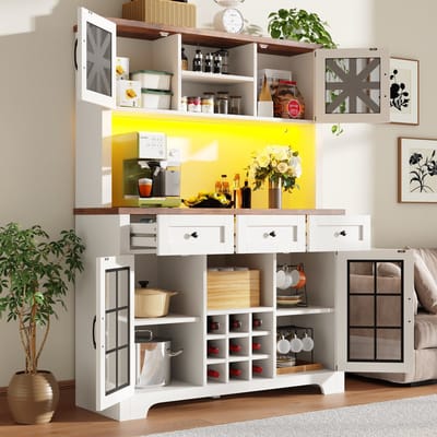 DESMIU Vitrinekast - Met Slimme Ledverlichting En Wijnrek - Voor Woonkamer En Keuken - MDF En Glas - 120x40x180 Cm - Wit
