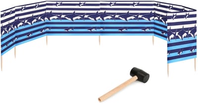 Garronda 10m Strand Windscherm Met Stokken - Windscherm Strand – Windscherm – Rubberen hamer – Strepen/Haaien – GD-EX-Wb-10m