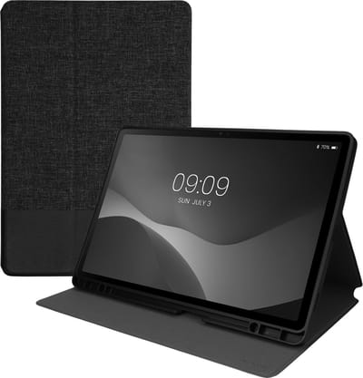 kwmobile hoes geschikt voor Samsung s9 FE Plus - Slanke tablethoes met standaard - Tablet cover in donkergrijs / zwart
