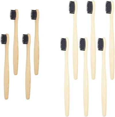 Tandenborstels Set - Houten Borstels - Dagelijkse Mondverzorging - Biologisch Afbreekbaar - 10 Stuks - Zwart