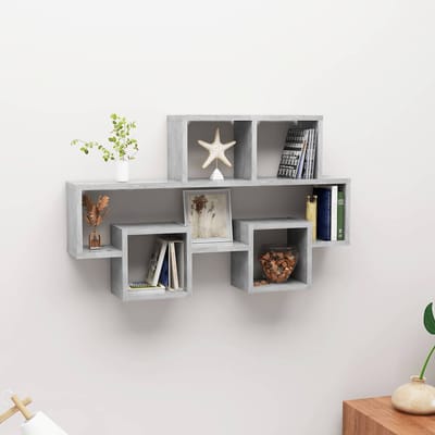 vidaXL - Wandschap - auto-vormig - 82x15x51 - cm - bewerkt - hout - betongrijs