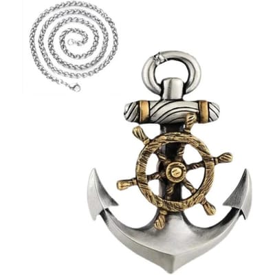 Creatief Ontwerp Hip Hop Stijl   Anker Ketting Mannen Kompas Roer Draaibaar Hanger Fijne Eenvoudige Sieraden Accessoires 45cm gray