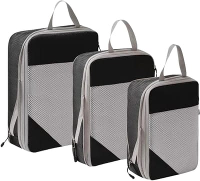 Compressie Packing Cube - Reisorganisator Set - Bagage Maximaliseren - Waterdichte Stof - 3 Stuks - Zwart
