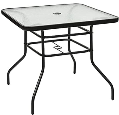 Vierkante bijzettafel met glasplaat en metalen frame - Ideaal voor balkon, terras en tuin - Belastbaar tot 80 kg
