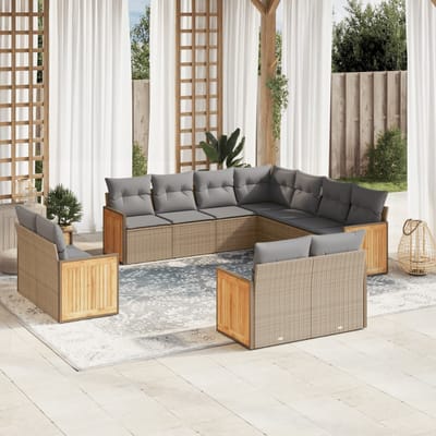 vidaXL - 11-delige - Tuinset - met - kussens - poly - rattan - beige