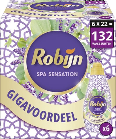 Robijn Klein & Krachtig Collections Vloeibaar Wasmiddel - Color Spa Sensation - Voordeelverpakking - 6 x 22 Wasbeurten