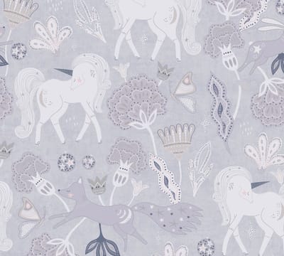 MAGISCHE EENHOORNS BEHANG | Fantasie - Grijs Roze Wit - A.S. Création Lilly & Luis