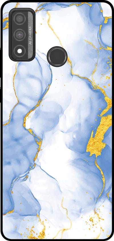 Smartphonica Telefoonhoesje Geschikt voor Huawei P Smart (2020) met Lichtblauw Goud Marmer Opdruk - TPU Backcover Case Lightblue Gold Marble Design geschikt voor Huawei P Smart (2020)