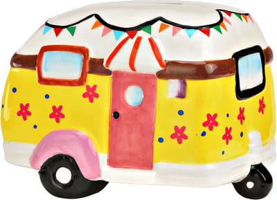 Spaarpot Caravan – Vrolijk & Kleurrijk – Keramiek – Festival & Vakantie Thema – 15 x 11 x 10 cm
