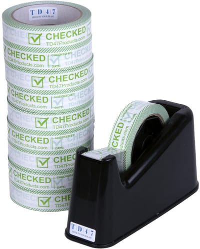 TD47 Controle Tape 25mm x 66m Checked (10st.) + Dispenser