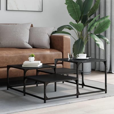 Salontafel Vierkant - Bijzettafel Modern - Woonkamer Decoratie - Verstelbare Poten - 87.5x87.5x40cm - Zwart