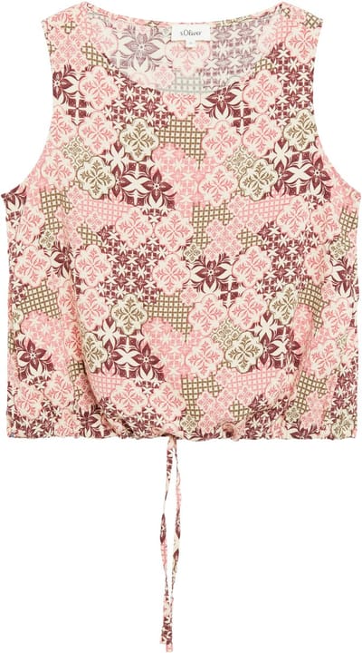 Mouwloze Blouse in Gemengde Viscose met Volledig Print en Trekkoord Ronde Hals Rechte Pasvorm Granaat Vrouw s.Oliver