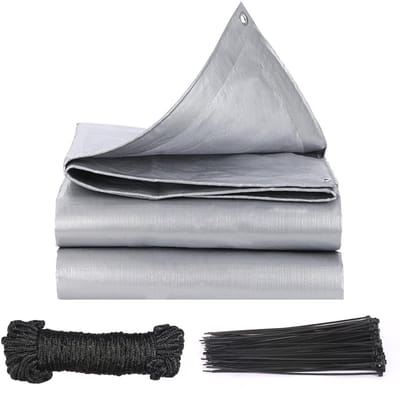 Dailygoods - Afdekzeil, 2 x 3 m, beschermend zeil met ogen, tentzeil, waterdicht, met 10 meter touw en 100 stuks kabelbinders van nylon, geschikt voor campingtenten buiten, boten, terrassen, zwembaden