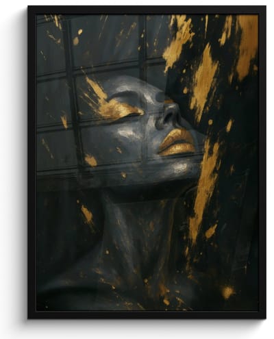 Poster in lijst - Fotolijst 50x70 cm - Posters - Gezicht - Vrouw - Verfspatten - Abstract - Posterlijst zwart - Decoratie - Wanddecoratie woonkamer - Muurdecoratie slaapkamer