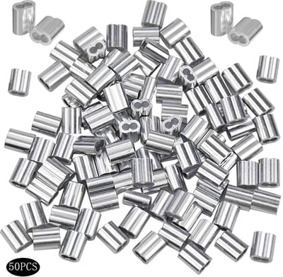 Dailygoods- Draadkabel 50 Stuks - Aluminium Kabeldraad - Zilveren Krimpring-Hulsklem - Geschikt voor Hondentouw/Waslijn - Diameter 8 mm - Laag Gewicht/Hoge Prestaties - Staaldraad