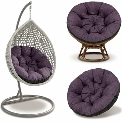 Hangstoel Kussen 110 cm – Papasan Kussen & Eivormige stoel rond – groot zitkussen waterafstotend voor Tuin Terras Veranda Binnen Buiten Rotan en Woonkamer Bordeaux ecologisch linnen