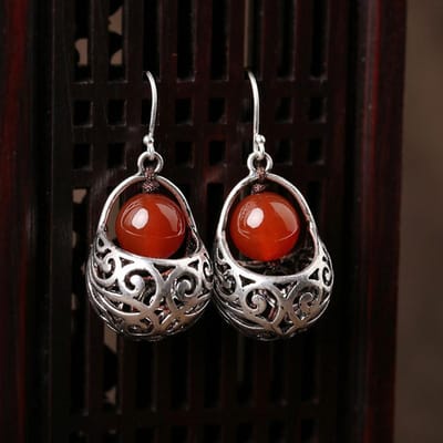 Originele designer oorbellen in etnische stijl, rood, rond en hol, retro, elegant, verfijnd, luxe, damessieraden black