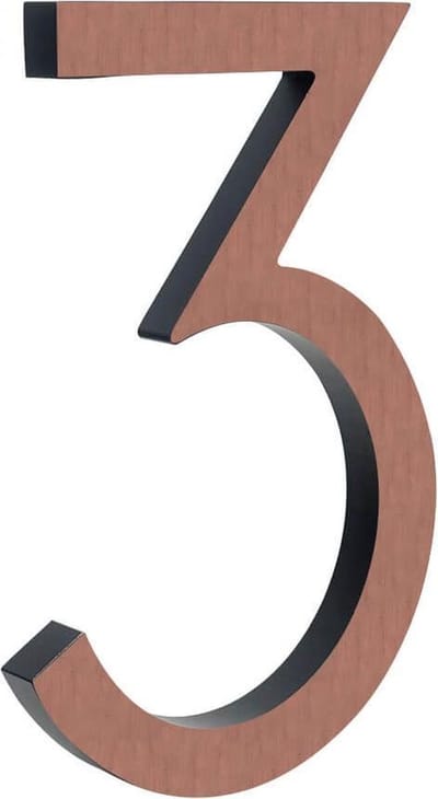 Koper huisnummer nr. 3 - Hoogte: 15 cm - Huisnummer Koper - Brons huisnummer - Huisnummer Brons - Aluminium huisnummer