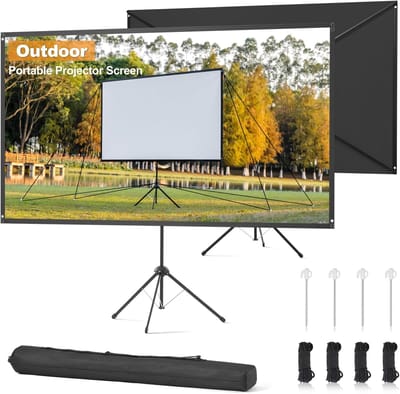 Projectiescherm met Statief - Draagbaar Scherm - Buitenfilm Avond - Windbestendig Ontwerp - 80 Inch 16:9 - Grijs