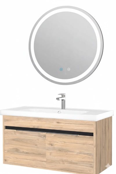 Dresden Badkamermeubel Set 100 cm Dorado – Met Ronde LED Spiegel, Softclose Semi-Handgreep, 2 Deuren, Keramische Wastafel