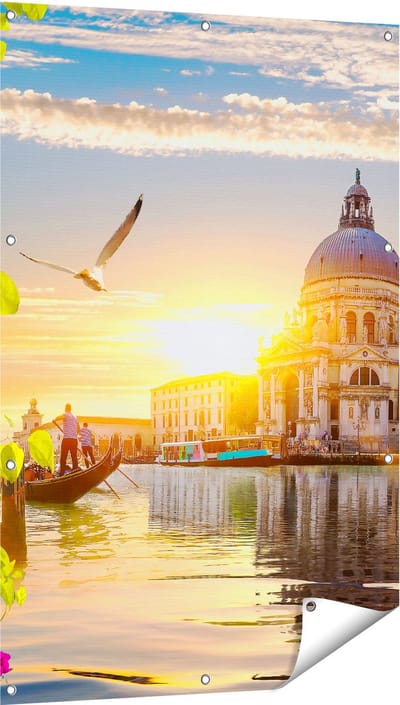 Gards Tuinposter Kanaal in Veneti� met Bloemen - 80x120 cm - Tuindoek - Tuindecoratie - Wanddecoratie buiten - Tuinschilderij