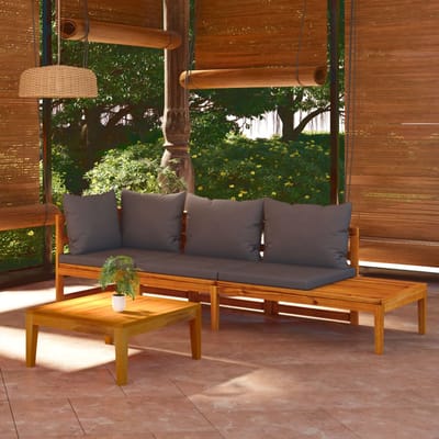vidaXL - 3-delige - Loungeset - met - donkergrijze - kussens - acaciahout