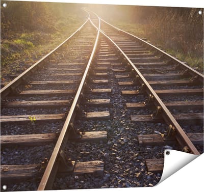 Gards Tuinposter Twee Kruisende Rails Spoorwegen - 100x80 cm - Tuindoek - Tuindecoratie - Wanddecoratie buiten - Tuinschilderij