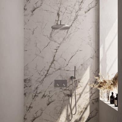 Brauer Brushed Carving Thermostatische Regendoucheset Inbouw - Hoofddouche 30 cm - Gebogen Wandarm - Met Drukknoppen - Handdouche Staaf - Doucheslang - Wandaansluitbocht - Rvs