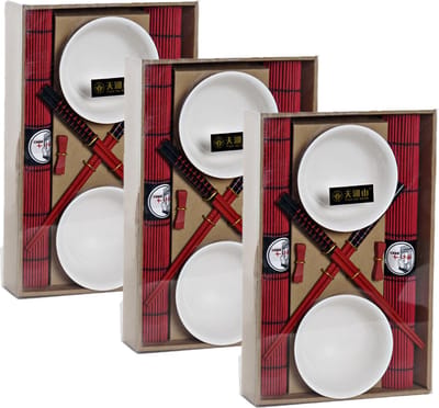 ITEM sushi serveerset - 24-delig - porselein - 6 personen - eetstokjes - schaaltjes - oplegbakjes