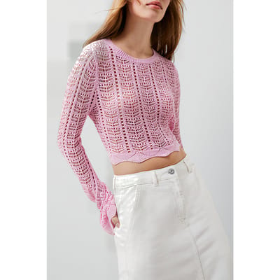French Connection Nolan Open Back Crochet Jumper Red Size: M | Knitted Sweaters Outlet | Dames | Roze