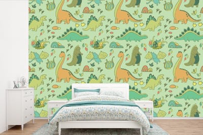 Behang - Fotobehang Patronen - Dino - Groen - Jongetje - Kind - Kinderen - Kids - Breedte 360 cm x hoogte 240 cm