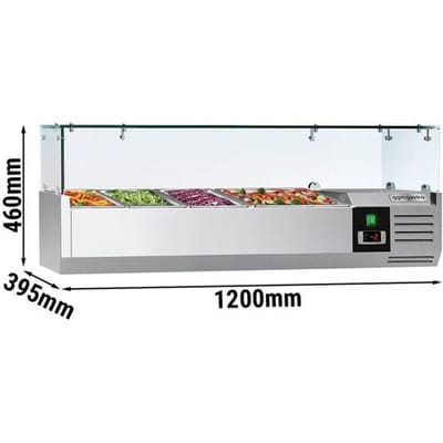 GGM Gastro Kühlaufsatzvitrine PREMIUM - 1200x395mm - 3x GN 1/3 & 1x GN 1/2 Zilver