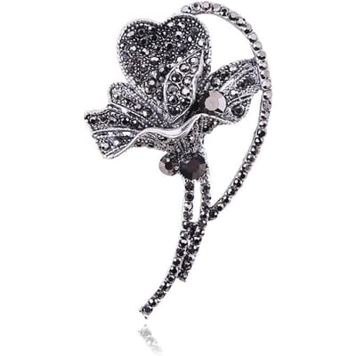 Europese En Amerikaanse High-End Prachtige Populaire Broches Luxe Legering Bloem Strass Broches Broche Sieraden gray