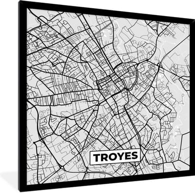 Fotolijst incl. Poster - Kaart - Stadskaart - Troyes - Plattegrond - Frankrijk - 40x40 cm - Posterlijst