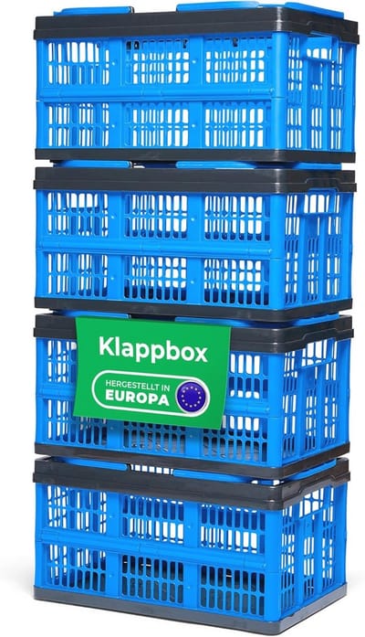 Set van 4 blauwe vouwmanden - 16 liter opbergdozen met hengsels - veelzijdige boodschappenmand voor efficiënt opbergen