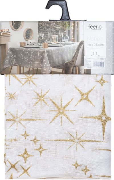Atmosphera - Tafelkleed kerst thema - 140 x 240 cm wit gouden sterren