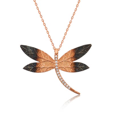 925 Sterling Zilveren Damesketting – Handgemaakt Libel Design – Rose Goud & Witte Zirkonia – Symbool van Liefde & Trouw – Cadeau voor Haar