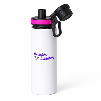 Hacebo® - de liefste meester waterfles met draaidop roze - Meester - de liefste meester - meester - verjaardagscadeau - verjaardag - cadeau - afscheidscadeau - geschenk - leuke cadeau - kado - gift - meesterdag - water fles - 850ML