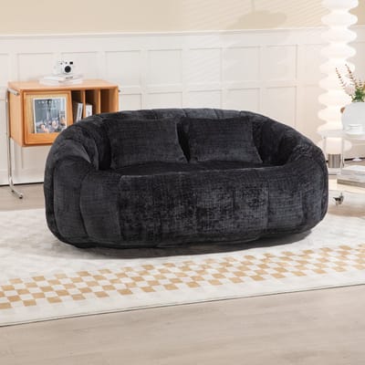 Wishdor Vloersofa - Met Armleuningen En Hoge Rugleuning - Modern - Voor Woonkamer - Chenille - Zwart - 150 X 95 X 63 Cm