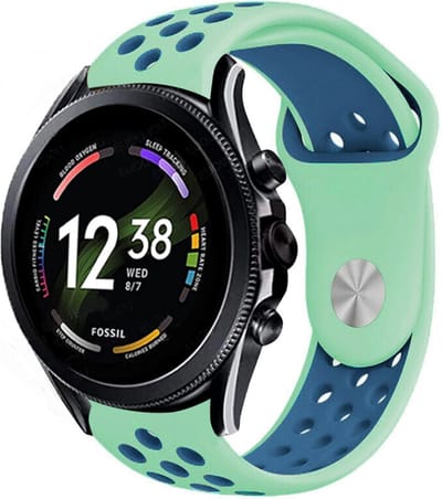 Strap-it Siliconen sport bandje - geschikt voor Fossil Gen 6 44mm / Gen 5 / Gen 5e 44mm - aqua/blauw