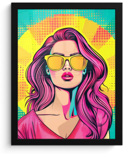 Poster in lijst - Fotolijst 30x40 cm - Posters - Zonnebril - Vrouw - Zonnig - Geel - Posterlijst zwart - Decoratie - Wanddecoratie woonkamer - Muurdecoratie slaapkamer