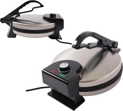 Elektrische Tortilla Maker - Pannenkoekenmachine - Thuis Eten Maken - Dubbelzijdige Verwarming - 32 cm - Zilver Zwart