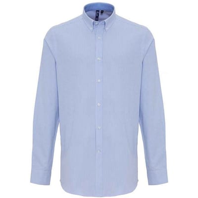 Premier Heren Gestreept Oxford Overhemd Met Lange Mouwen (Wit/Oxford Blauw)
