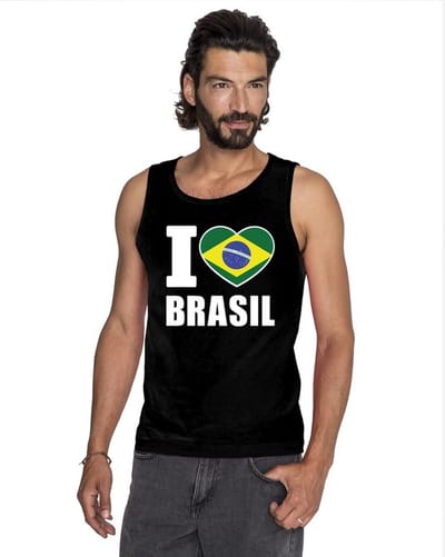 Zwart I love Brazilie supporter singlet shirt/ tanktop heren - Braziliaans shirt heren S