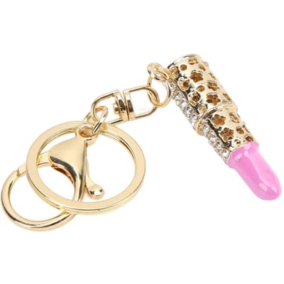 Porte-clés Pendentif Forme Mini Rouge à Lèvres Élégant Strass Porte-clés pour Pendentifs de Voiture Décoration de Sac lumière rose
